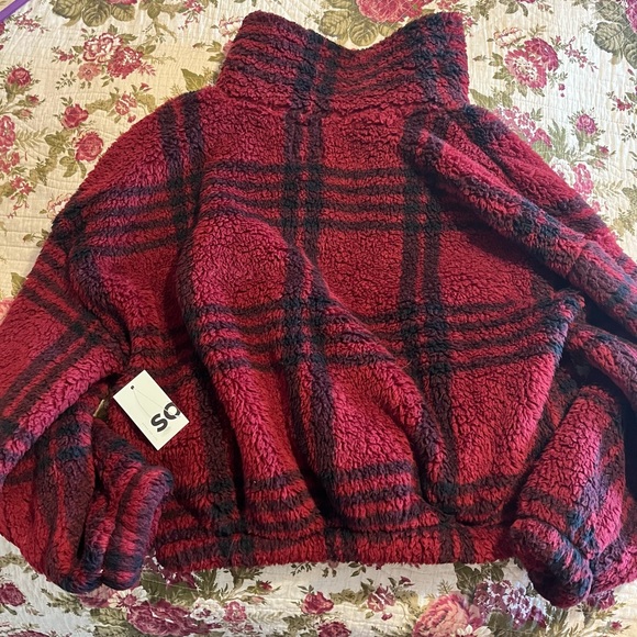 Red and Black Plaid Sherpa Jacket - Picture 3 of 4